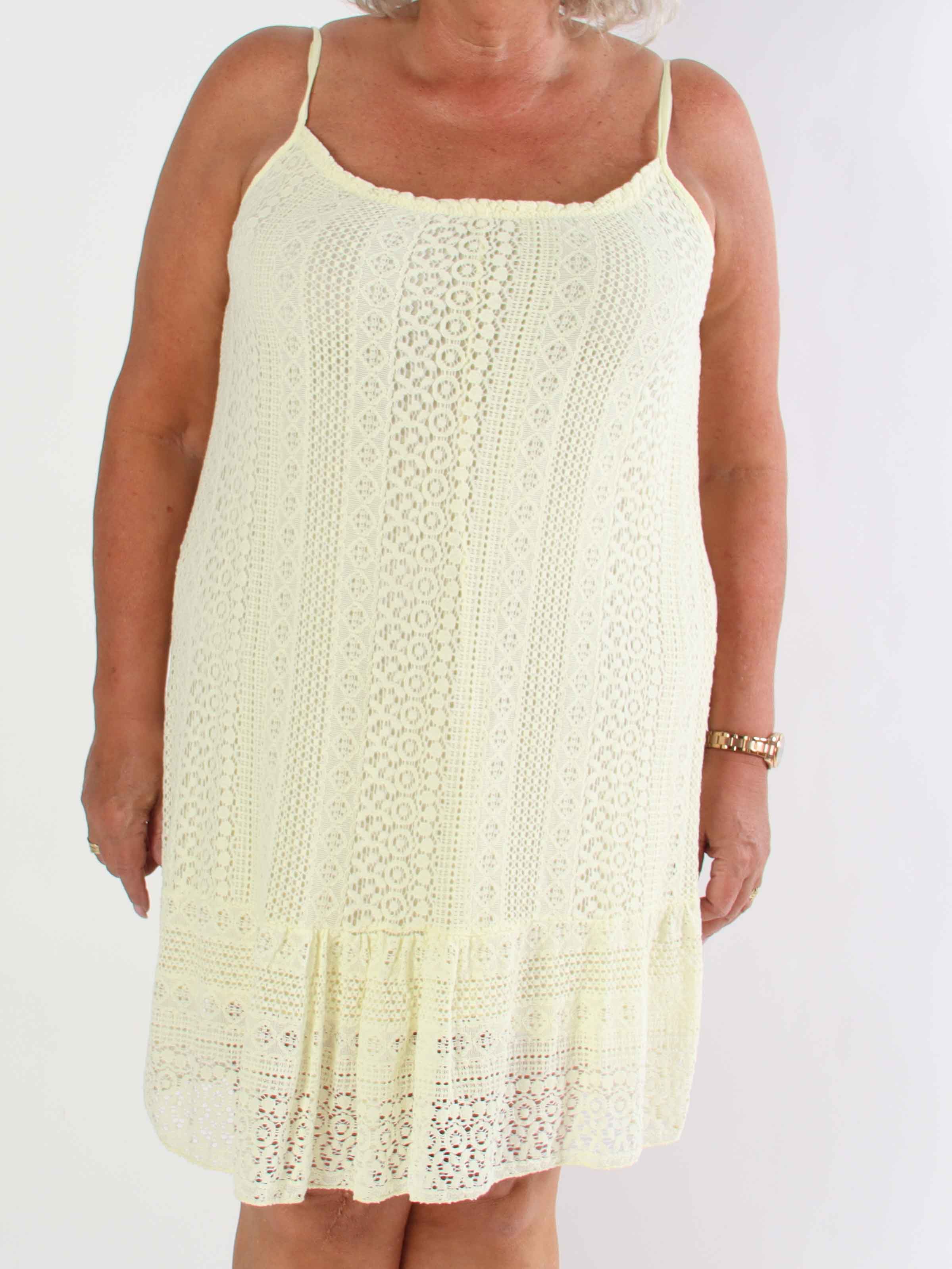 Galateia - Plus size stropkjole i blød blonde i bomuld